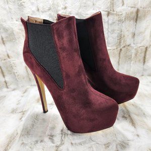 Luichiny Sexy Burgundy Wine 6" High Heels Platform Ankle Boots